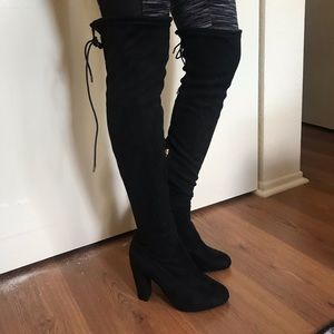 Black Suede Thigh High Boots